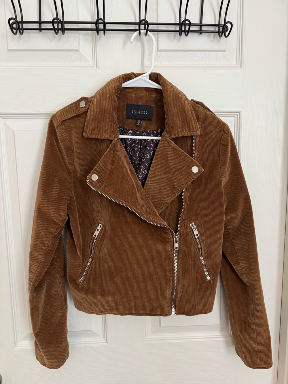 Blu Pepper Chestnut Brown Corduroy Moto Jacket - Women